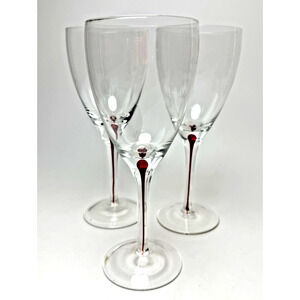 Set of 3 Pier One Ruby Red Tear Drop Filament Stem Water Wine Glasses Vintage